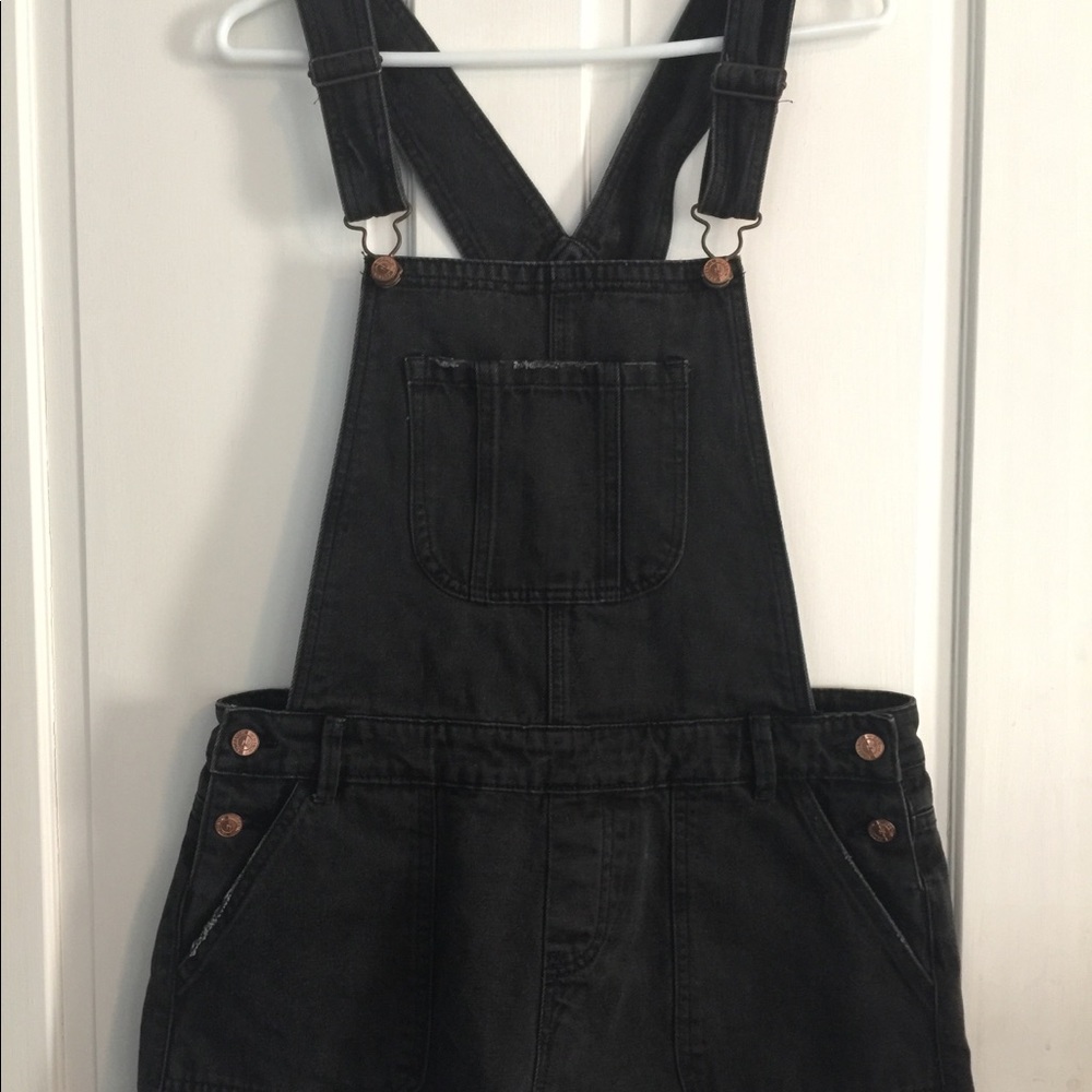 Black denim overalls